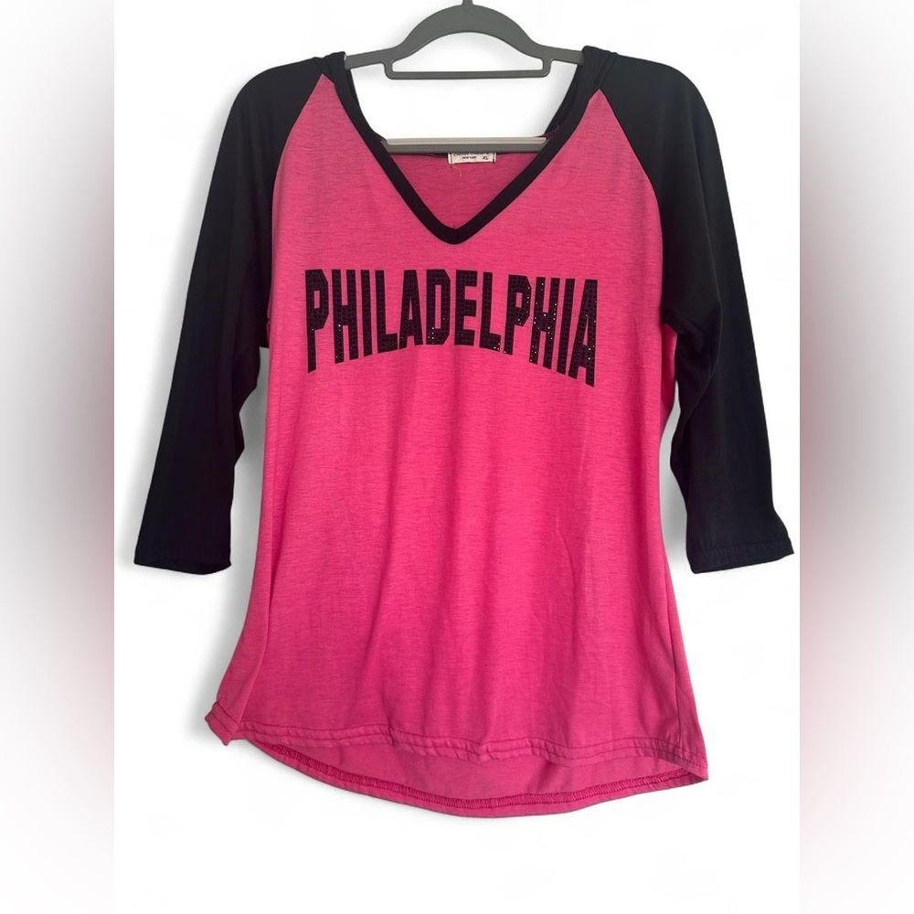 Sweet Gisele Pink and Black Philadelphia Women's mid sleeve top